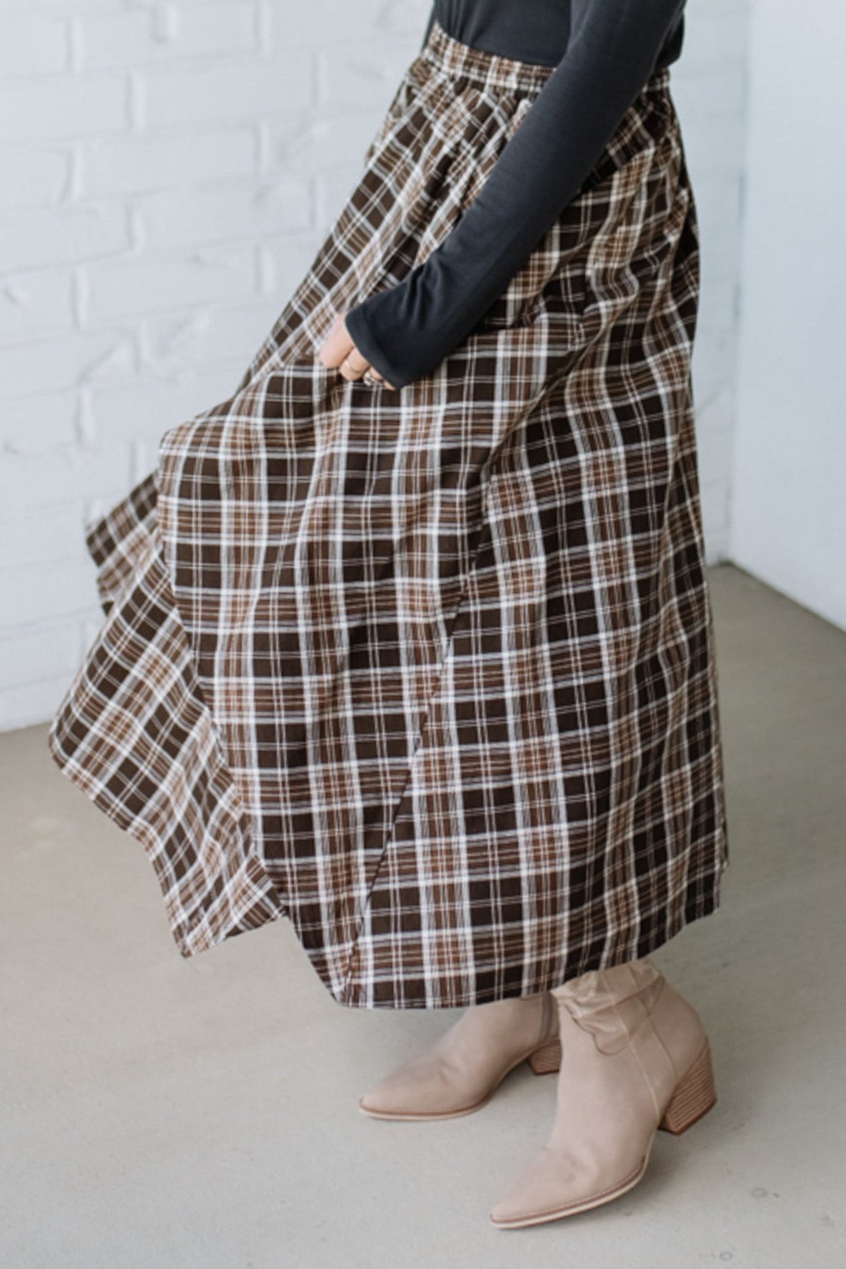 Asymmetrical Plaid Midi Skirt