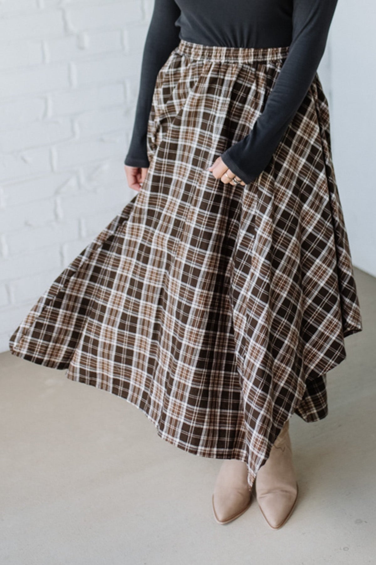 Asymmetrical Plaid Midi Skirt