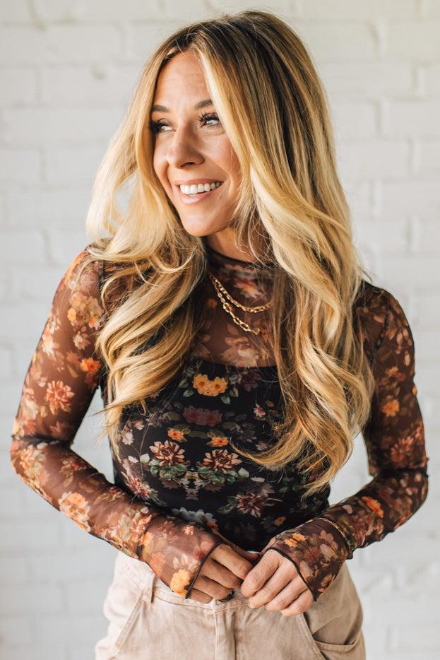 Autumn Floral Mesh Top