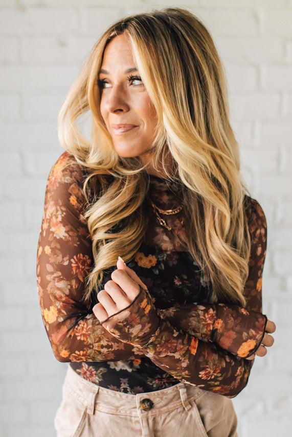 Autumn Floral Mesh Top