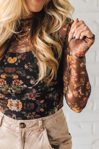 Autumn Floral Mesh Top