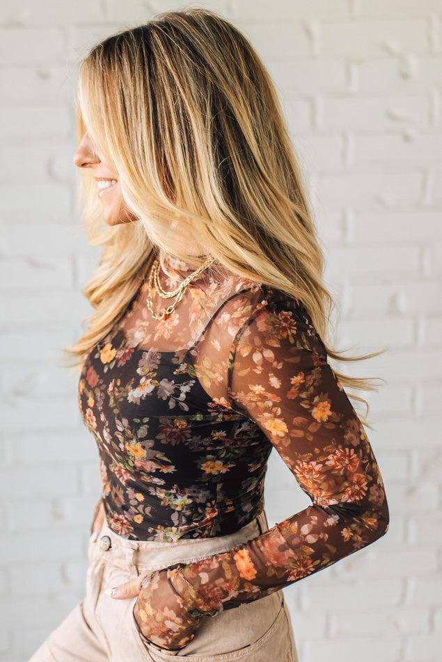 Autumn Floral Mesh Top