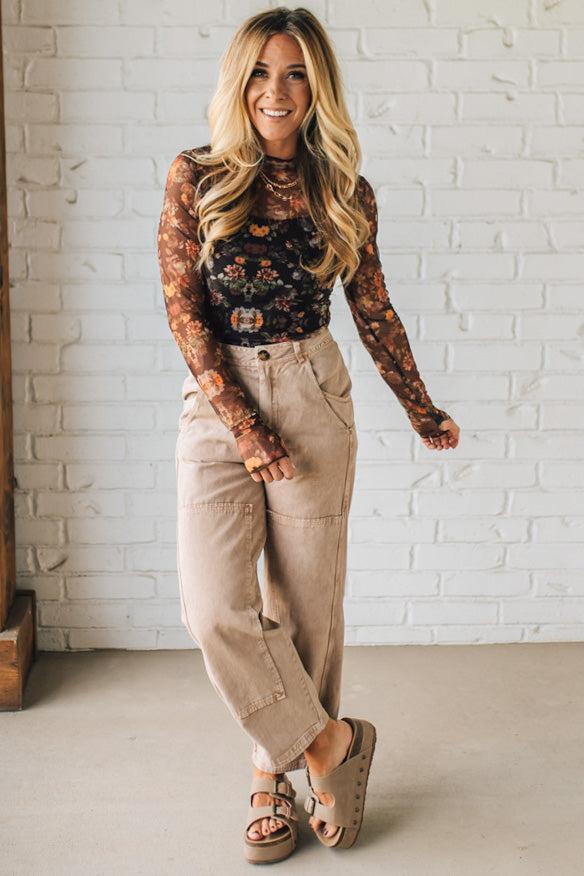 Autumn Floral Mesh Top