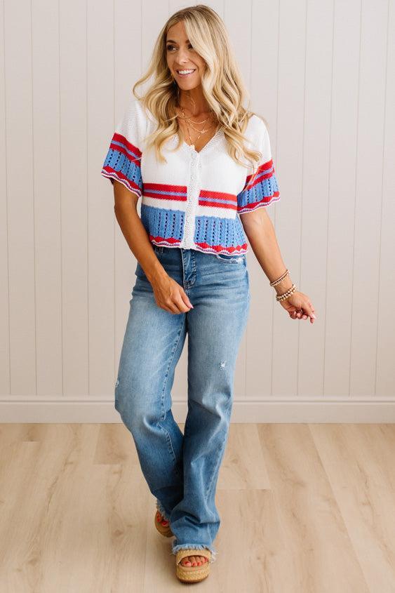 Betty Button Front Short Sleeve Sweater