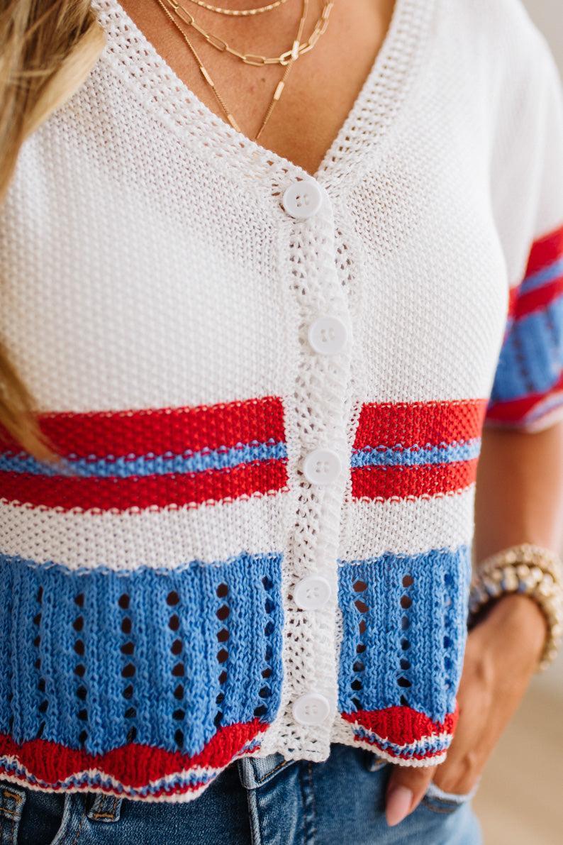 Betty Button Front Short Sleeve Sweater