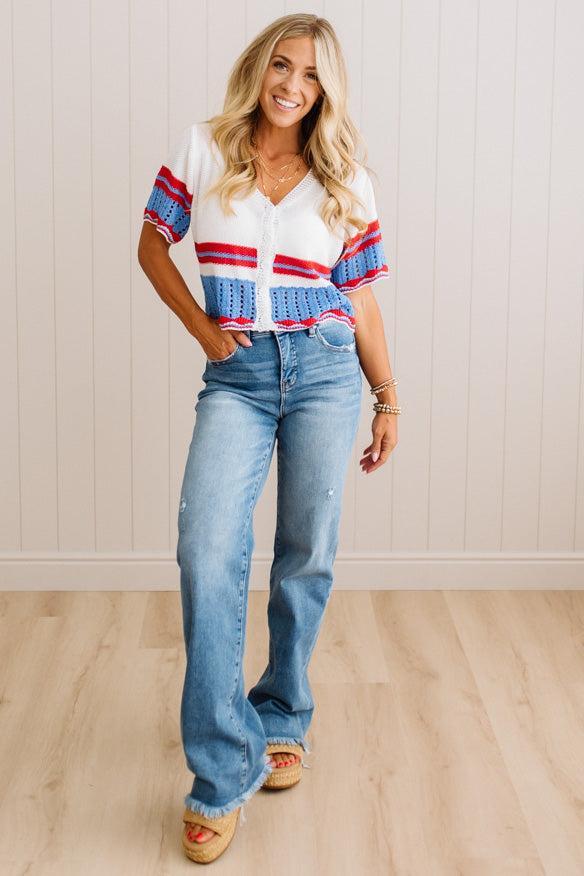 Betty Button Front Short Sleeve Sweater