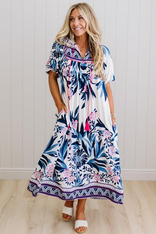 Bev Printed Midi Dress | Navy