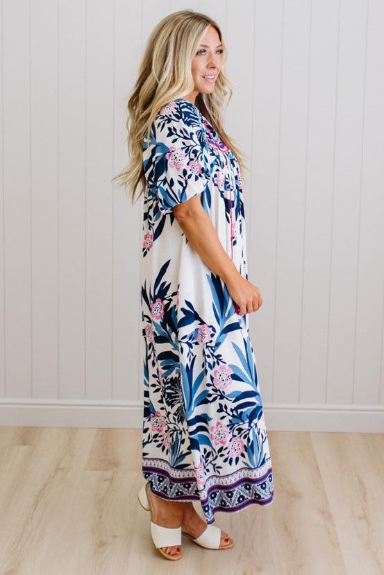 Bev Printed Midi Dress | Navy