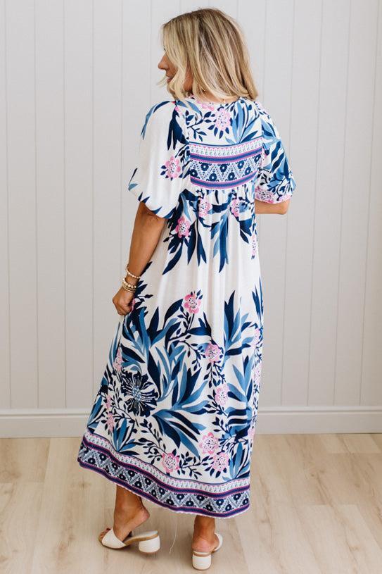 Bev Printed Midi Dress | Navy