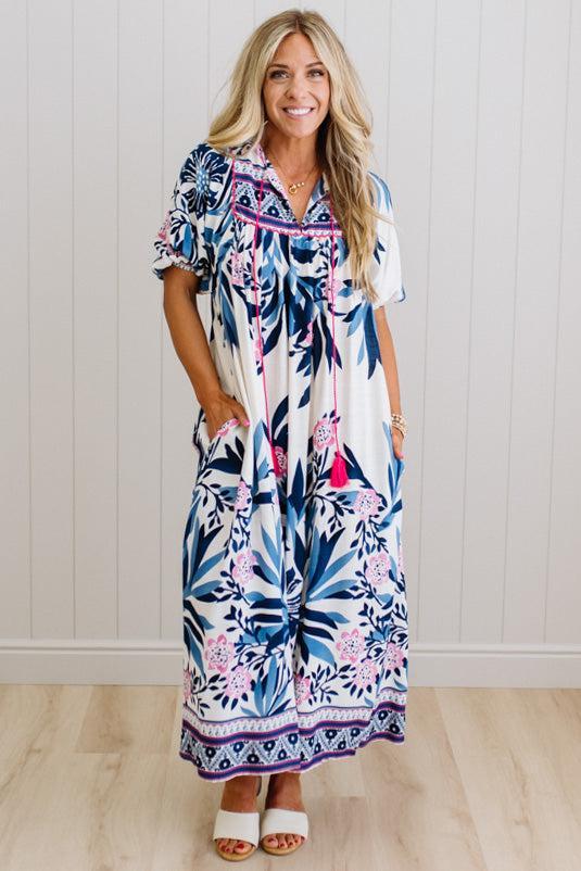Bev Printed Midi Dress | Navy