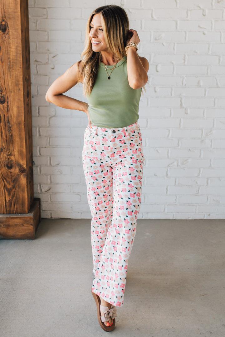 Bloomed High Waist Denim Pants - ANNIEWEAR