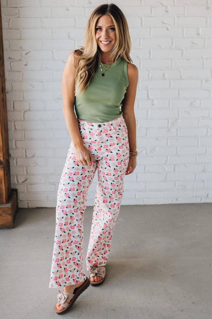 Bloomed High Waist Denim Pants - ANNIEWEAR