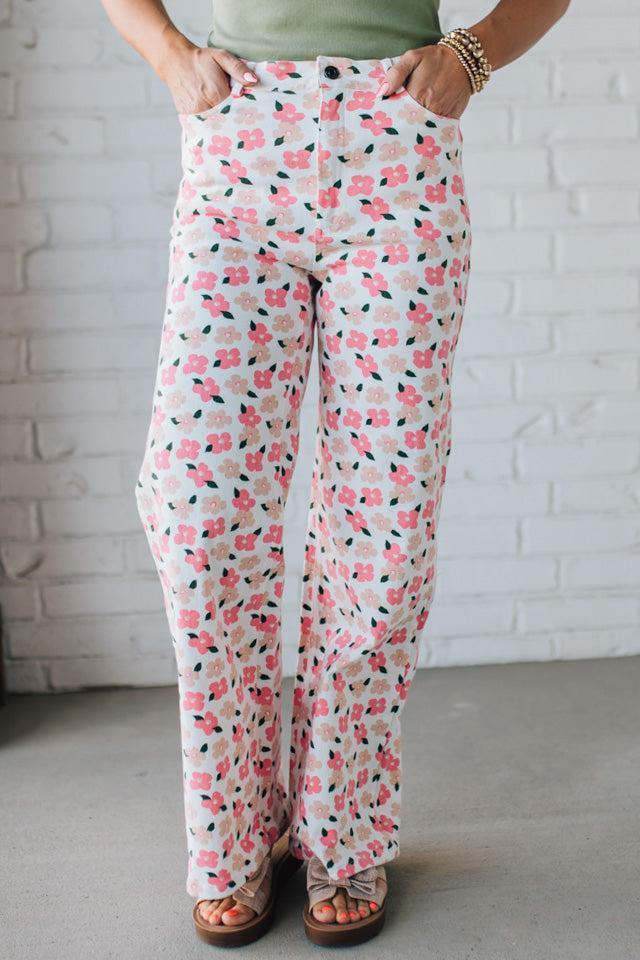 Bloomed High Waist Denim Pants - ANNIEWEAR