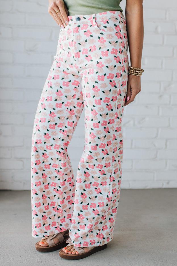 Bloomed High Waist Denim Pants - ANNIEWEAR