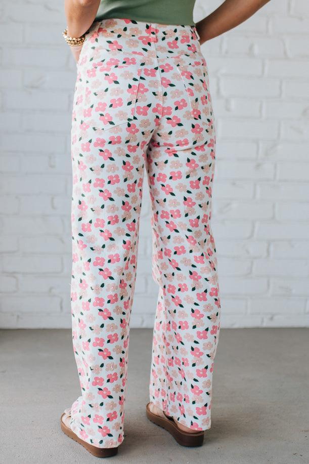 Bloomed High Waist Denim Pants - ANNIEWEAR