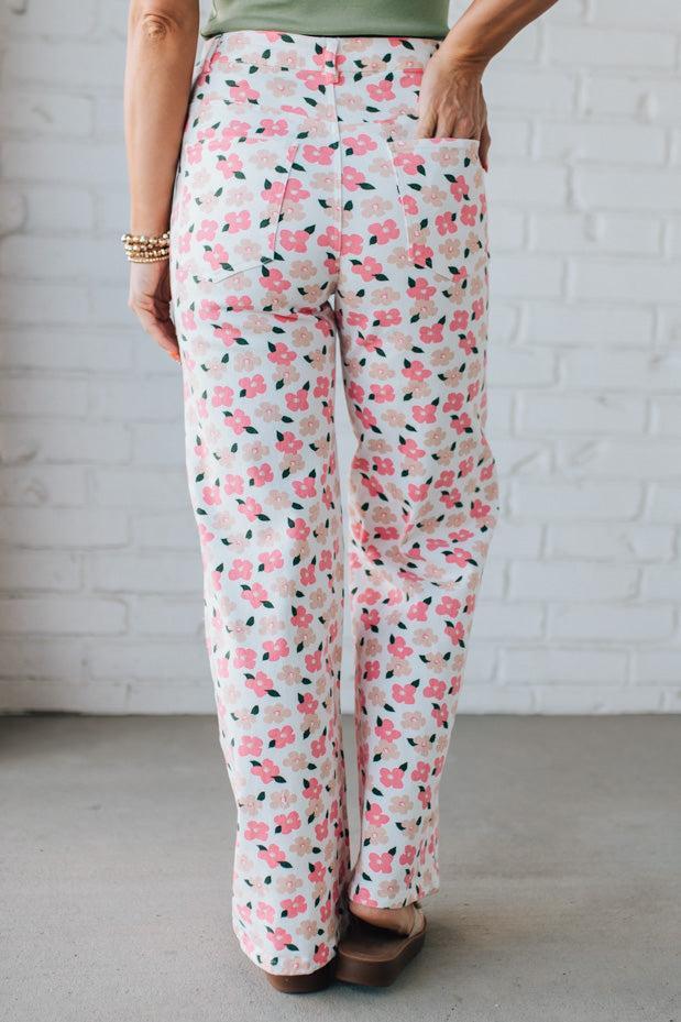 Bloomed High Waist Denim Pants - ANNIEWEAR