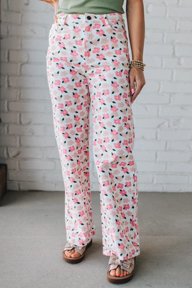 Bloomed High Waist Denim Pants - ANNIEWEAR