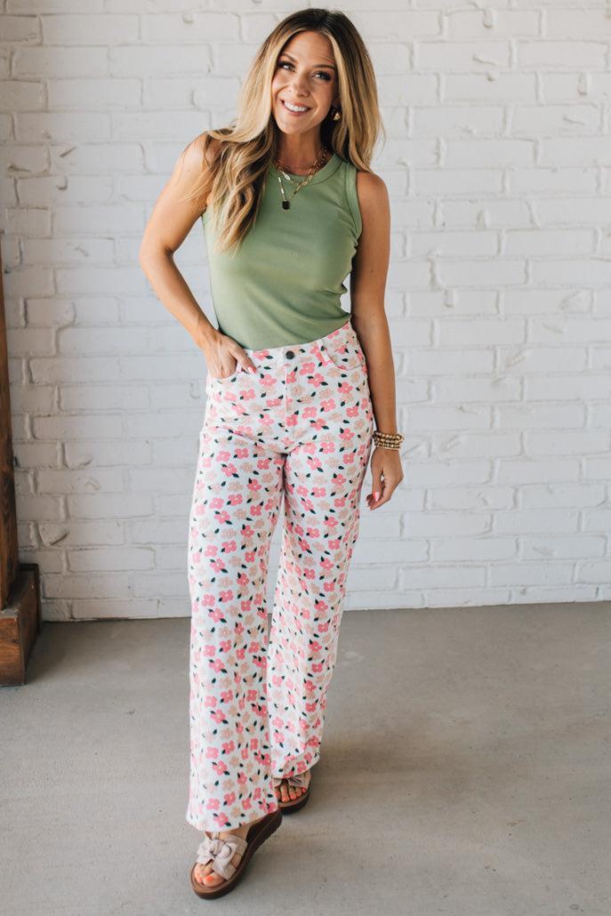 Bloomed High Waist Denim Pants - ANNIEWEAR
