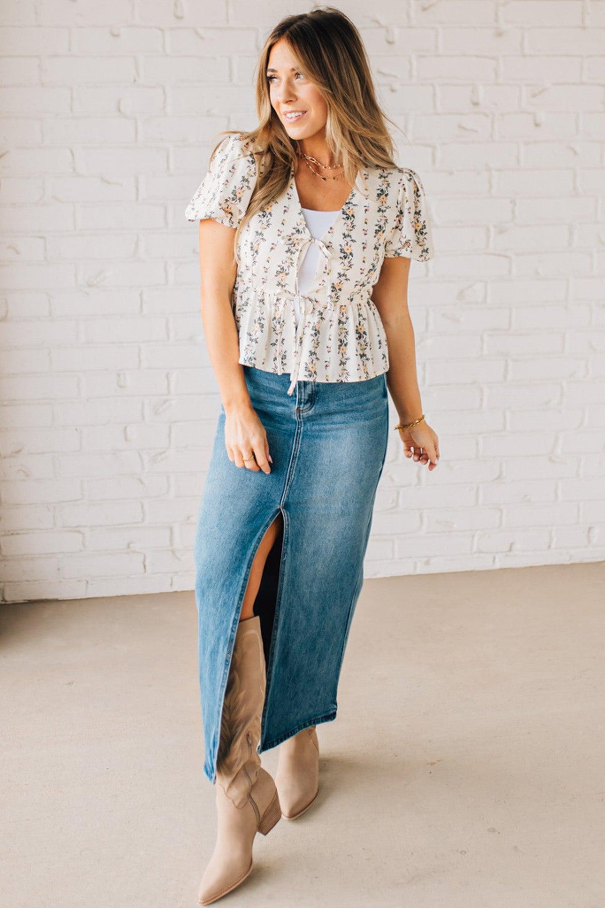 Blooming Tie Front Peplum Top