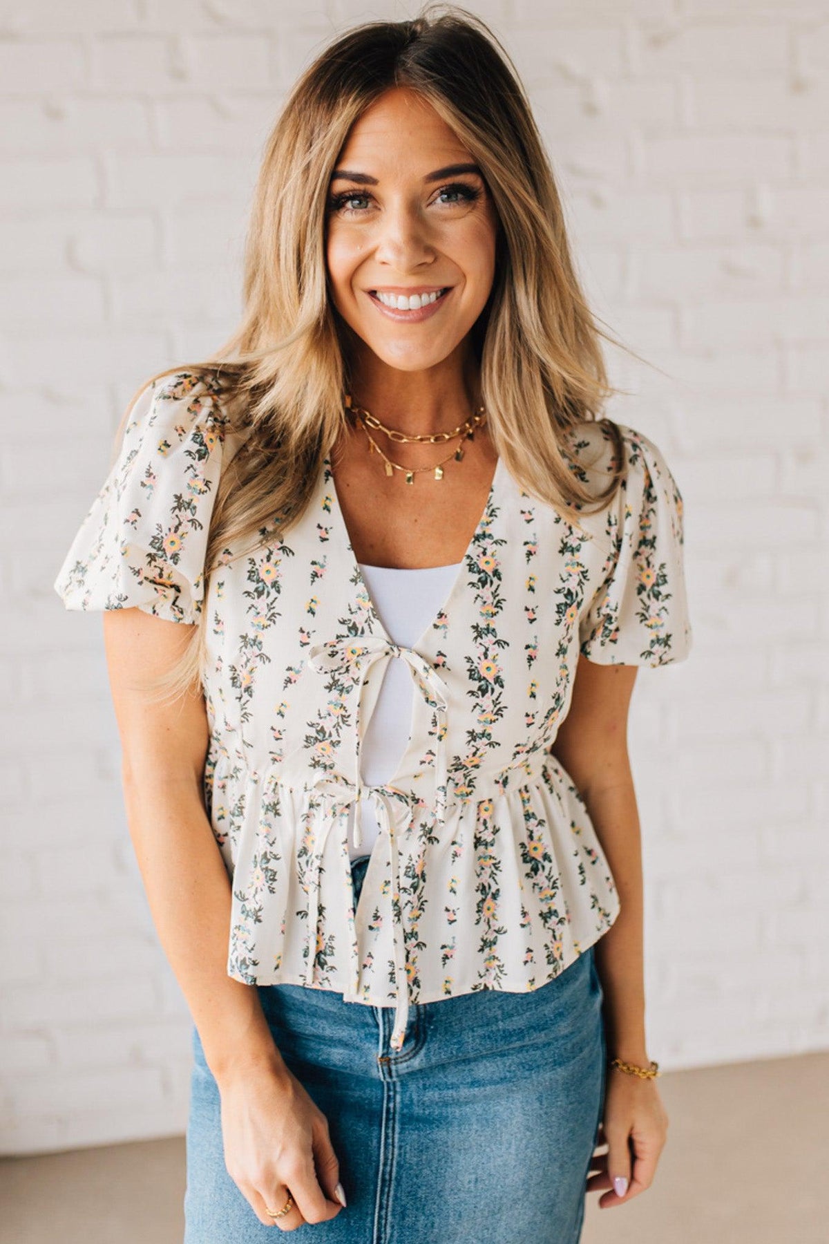 Blooming Tie Front Peplum Top