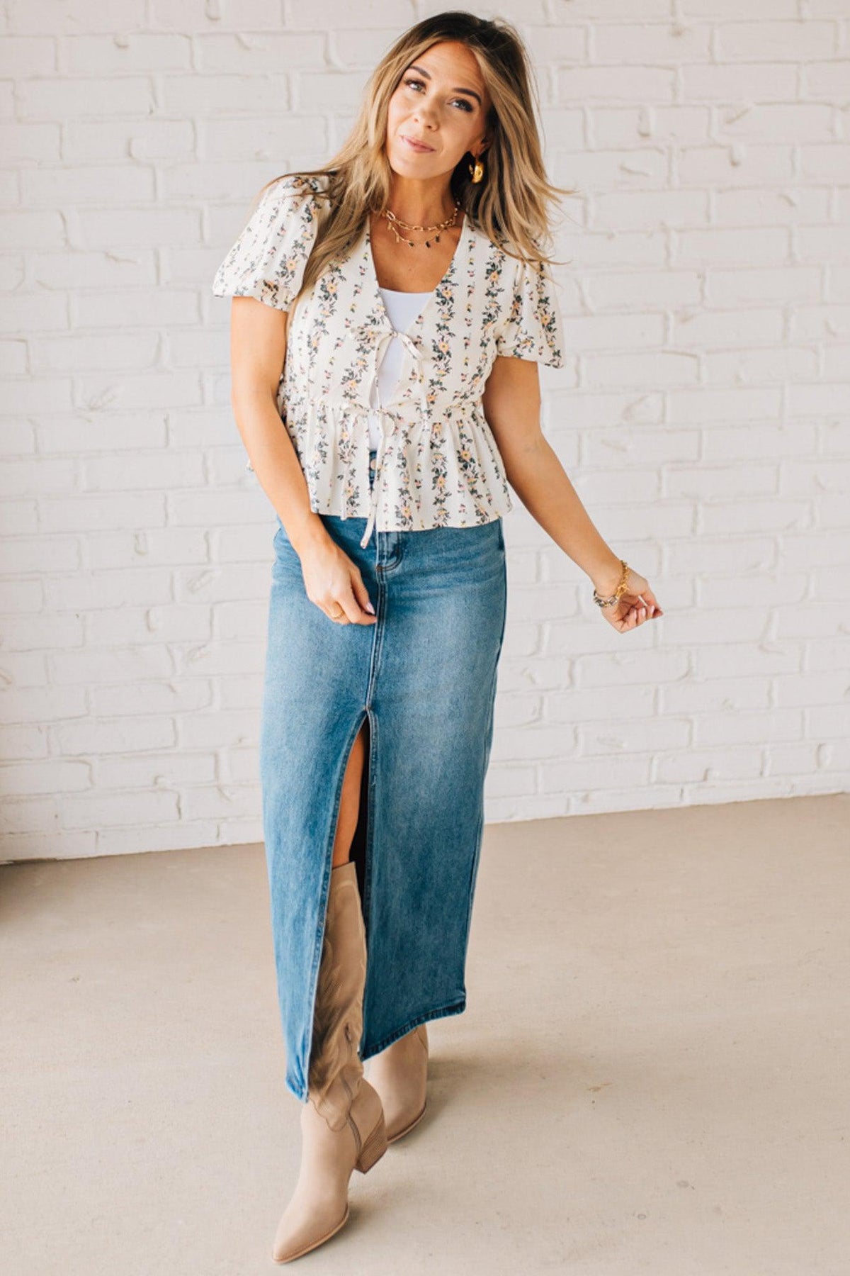 Blooming Tie Front Peplum Top