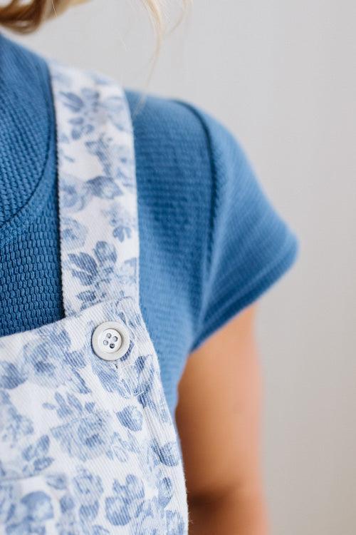 Blue Floral Denim Shortalls