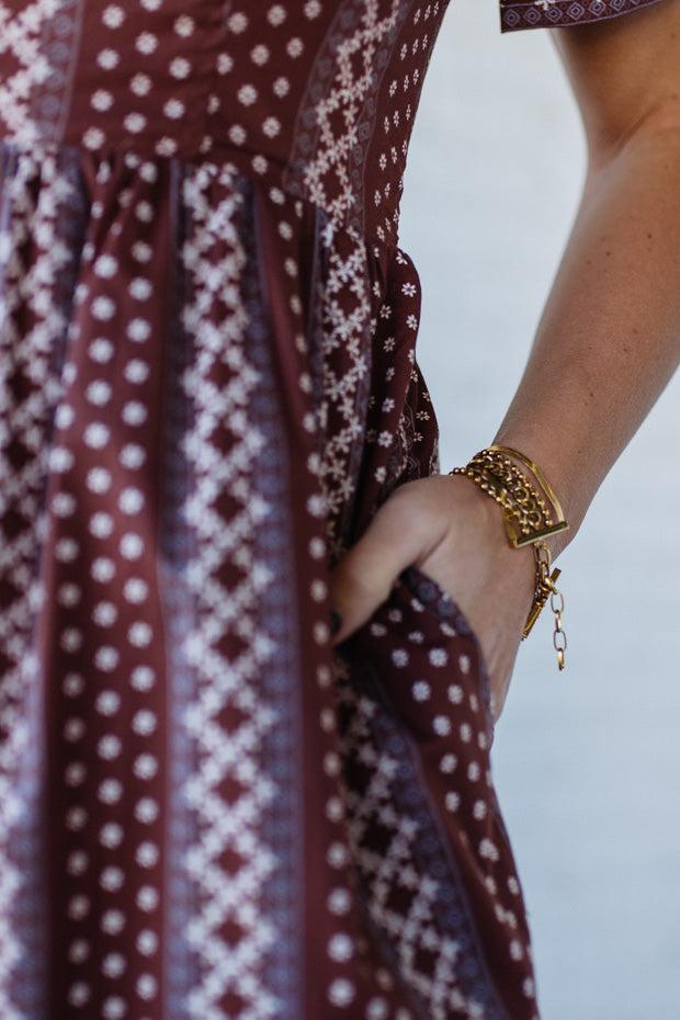 Border Print Tiered Maxi Dress