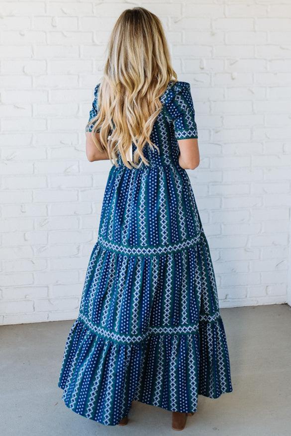 Border Print Tiered Maxi Dress