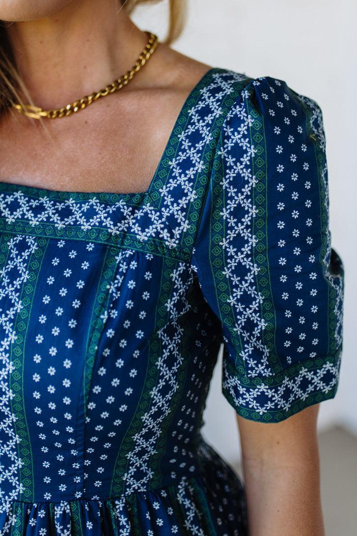 Border Print Tiered Maxi Dress