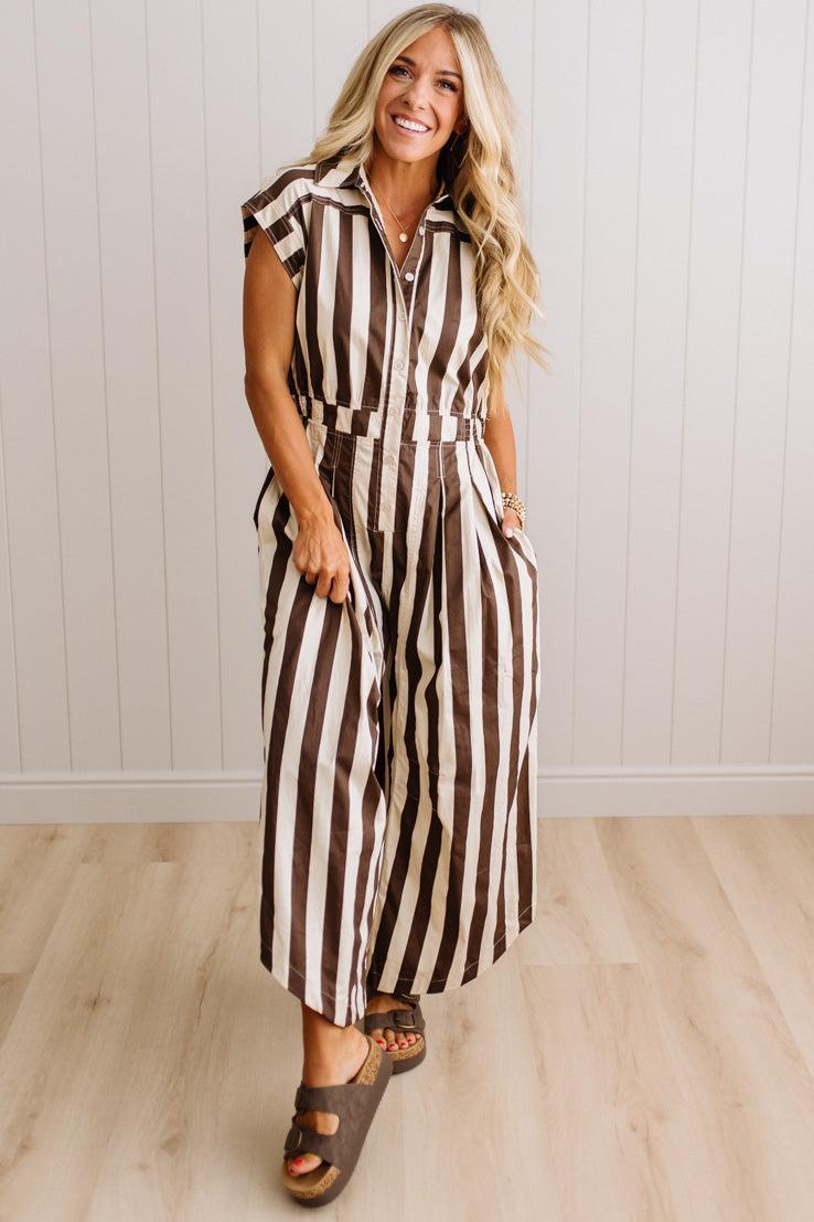 Bowie Barrel Leg Striped Jumpsuit