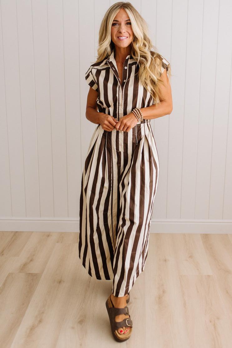 Bowie Barrel Leg Striped Jumpsuit