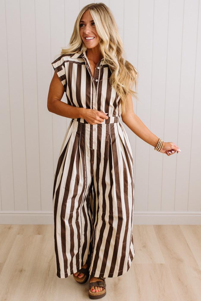 Bowie Barrel Leg Striped Jumpsuit