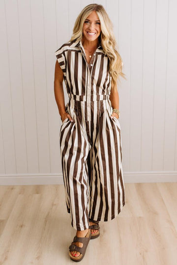 Bowie Barrel Leg Striped Jumpsuit