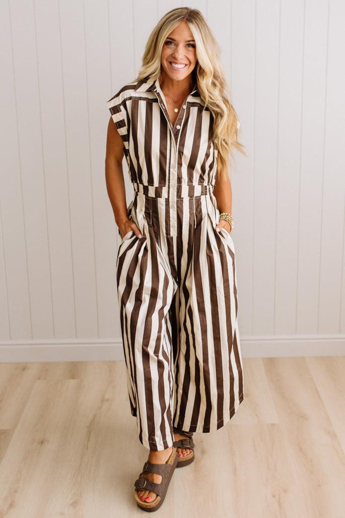 Bowie Barrel Leg Striped Jumpsuit