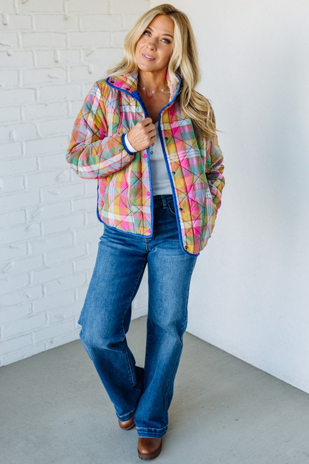 Bright Vintage Plaid Quilted Jacket