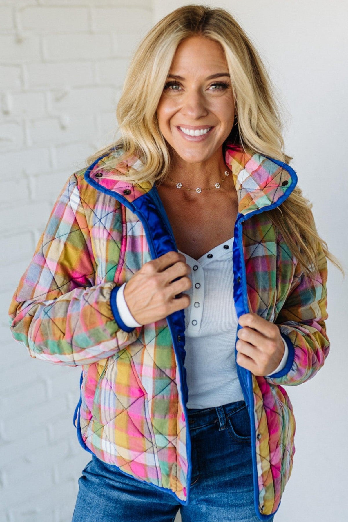 Bright Vintage Plaid Quilted Jacket