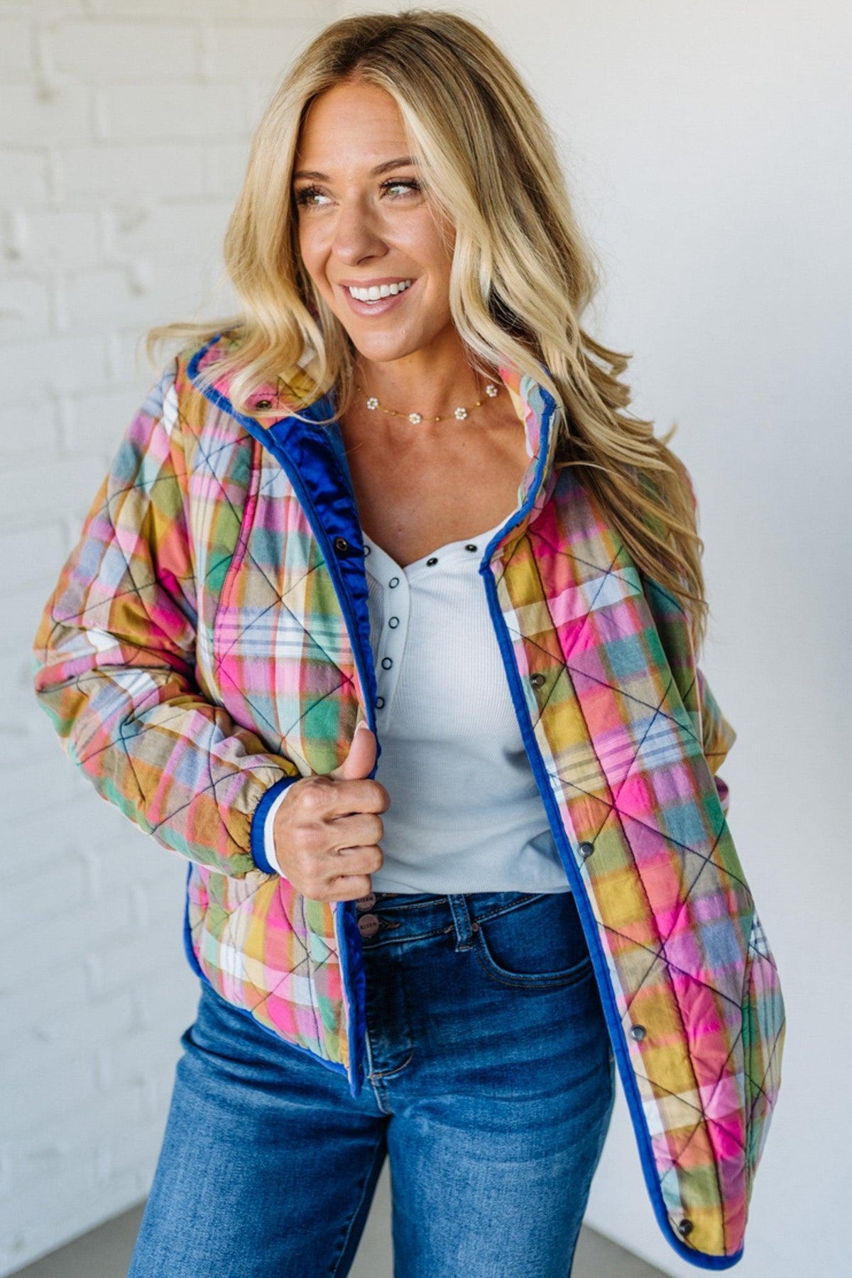 Bright Vintage Plaid Quilted Jacket