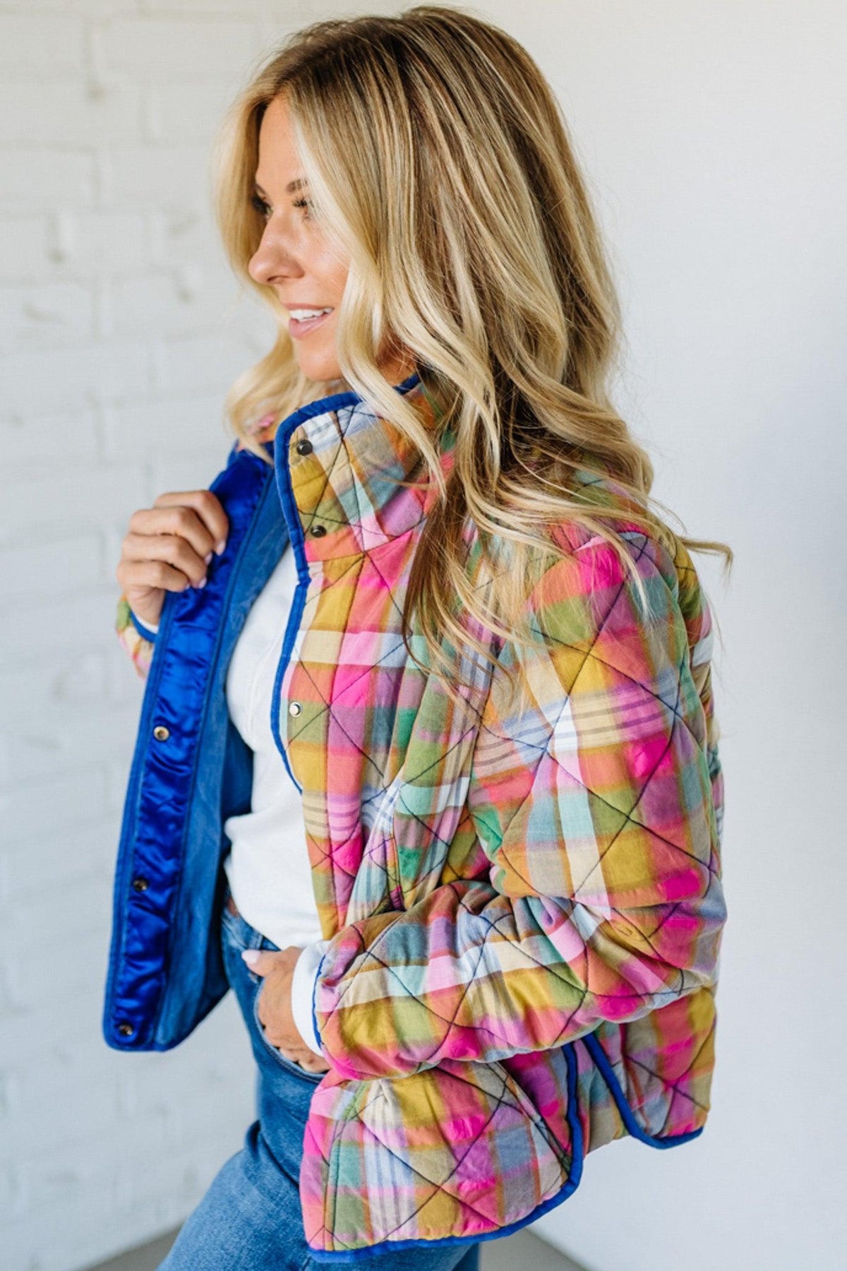 Bright Vintage Plaid Quilted Jacket