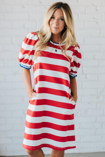 Canary Red Stripe Shift Dress