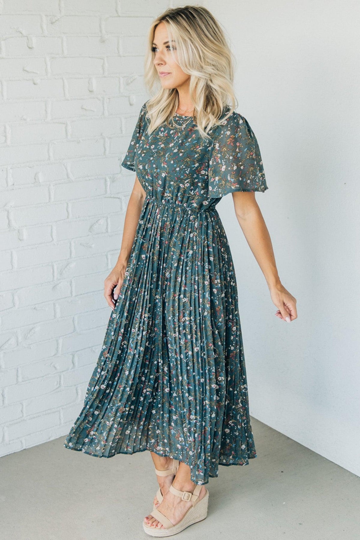 Floral Pleated Midi Dress
