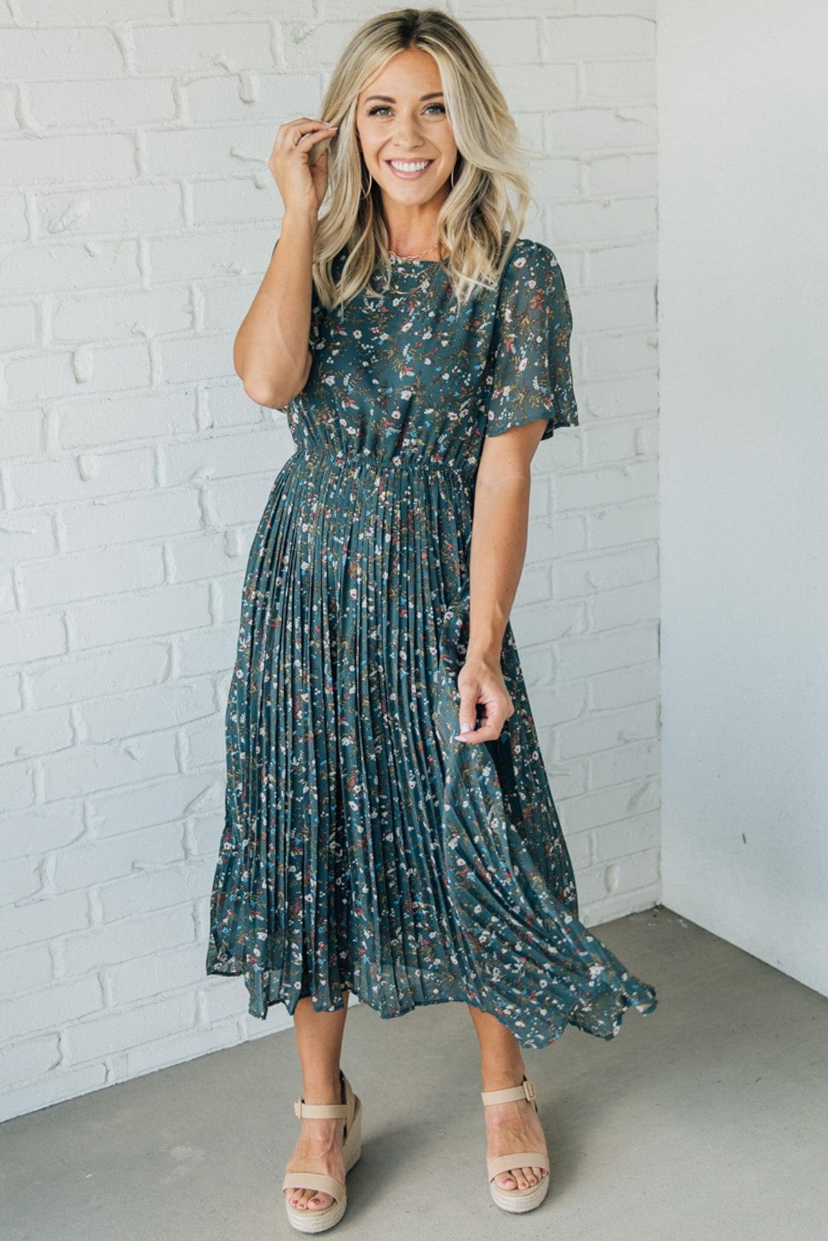 Floral Pleated Midi Dress