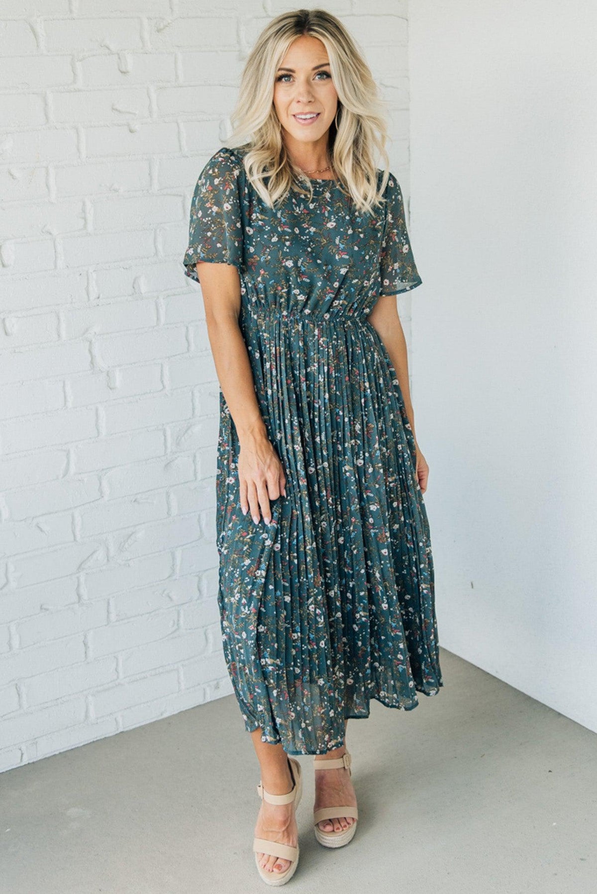 Floral Pleated Midi Dress