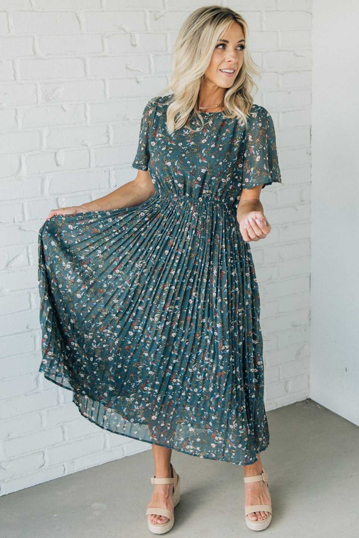 Floral Pleated Midi Dress