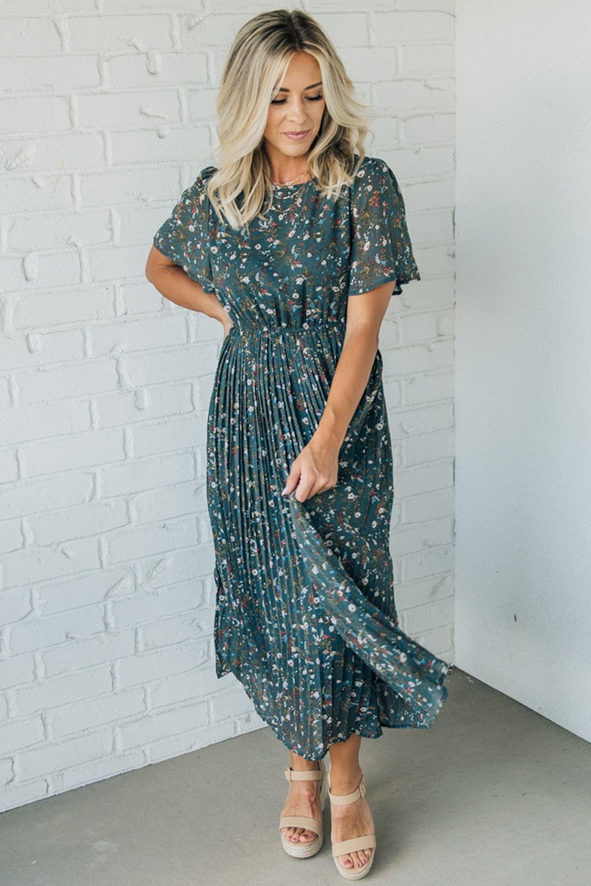 Floral Pleated Midi Dress