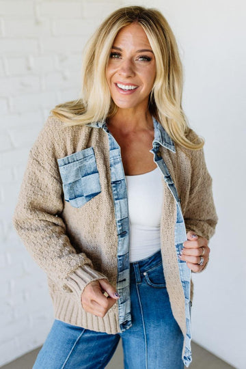 Checked Denim Accent Cardigan