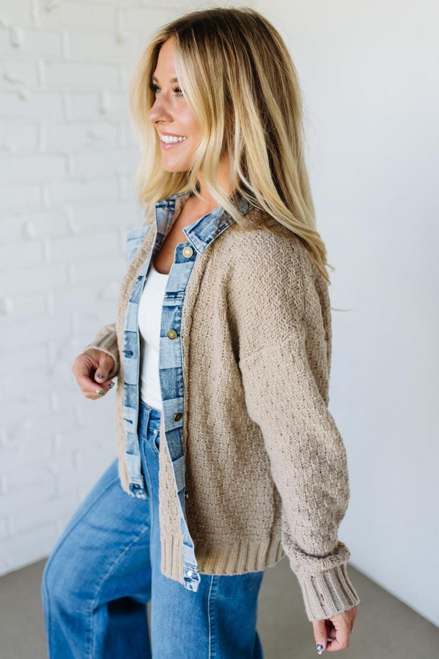 Checked Denim Accent Cardigan