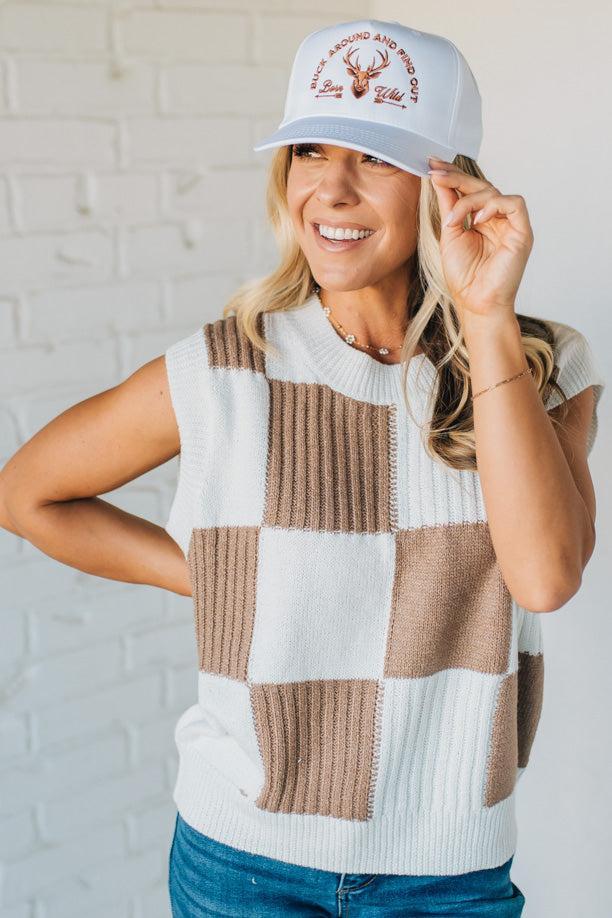 Checkered Sweater Vest Top