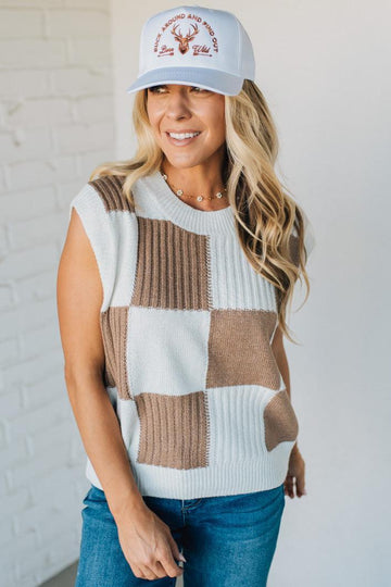Checkered Sweater Vest Top