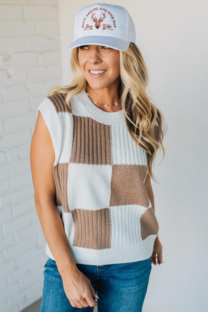 Checkered Sweater Vest Top