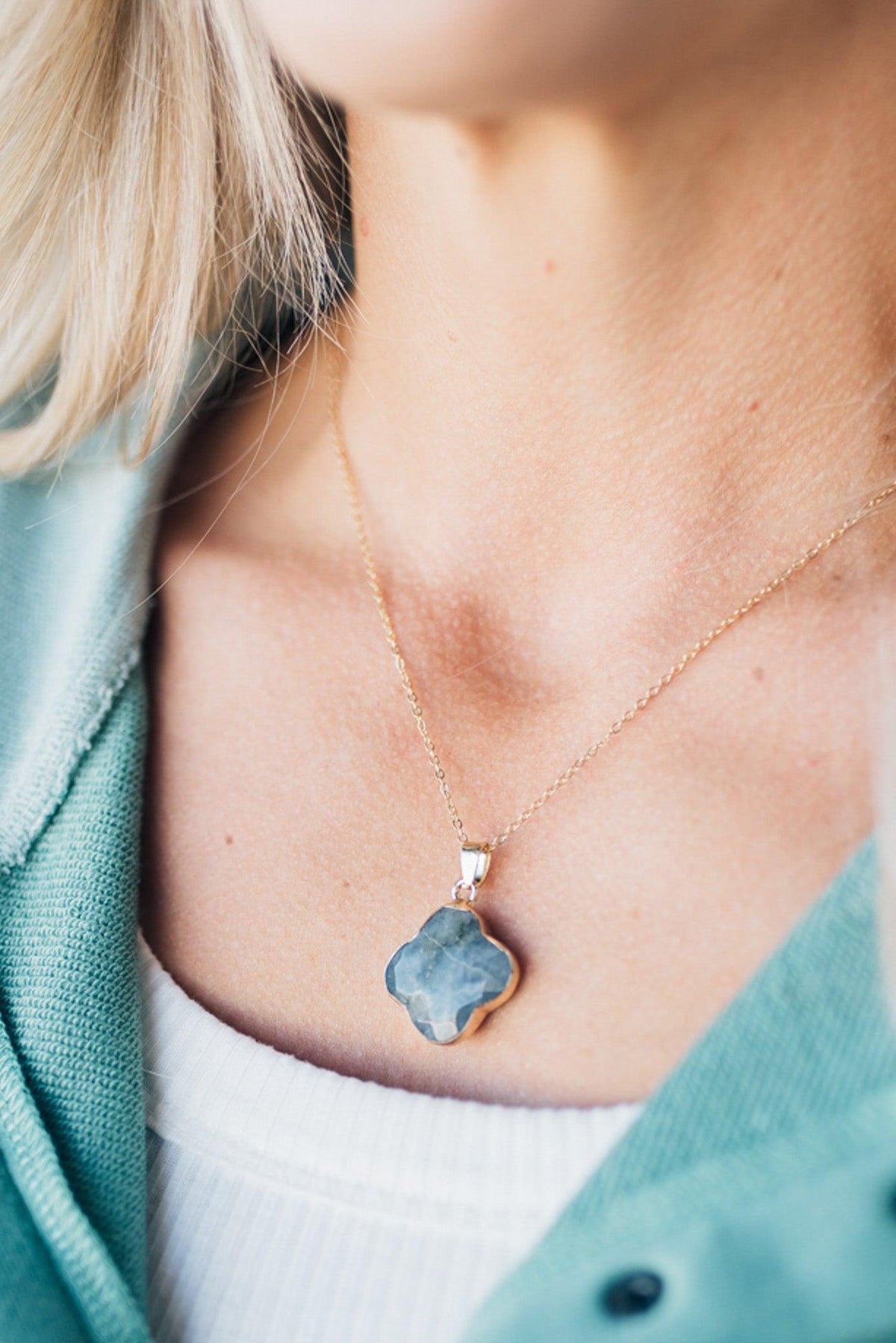 Clover Stone Pendant Necklace